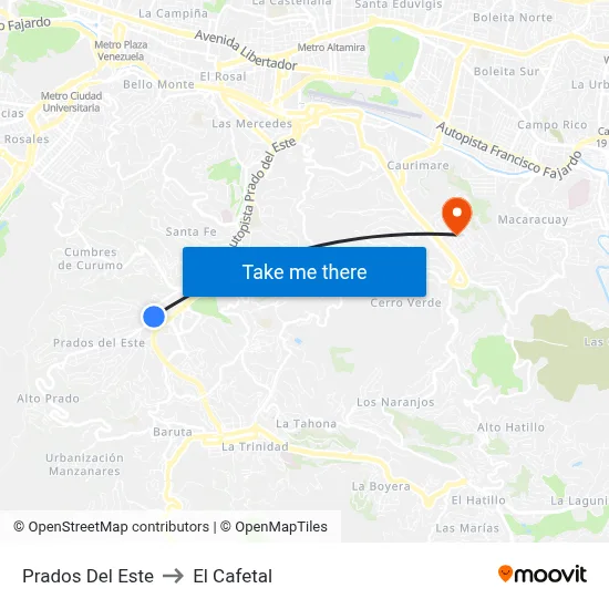 Prados Del Este to El Cafetal map