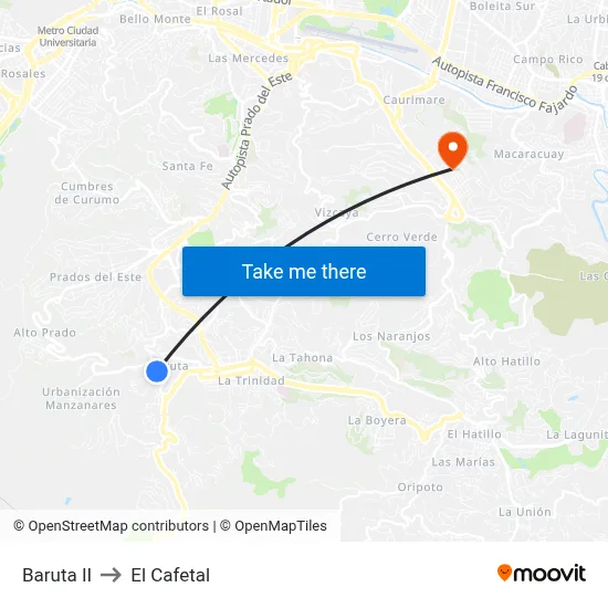 Baruta II to El Cafetal map
