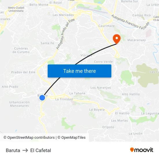 Baruta to El Cafetal map