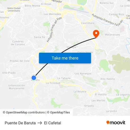 Puente De Baruta to El Cafetal map