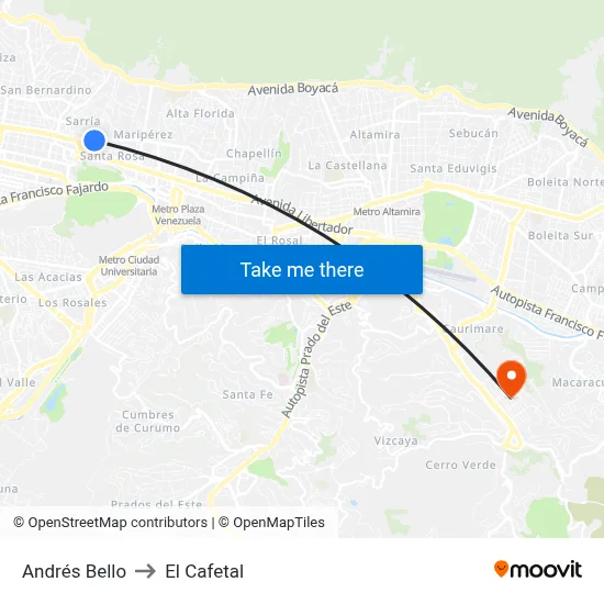 Andrés Bello to El Cafetal map