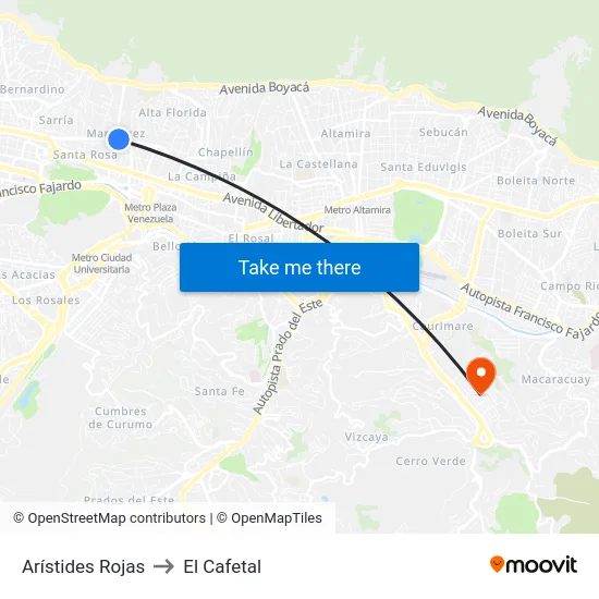 Arístides Rojas to El Cafetal map