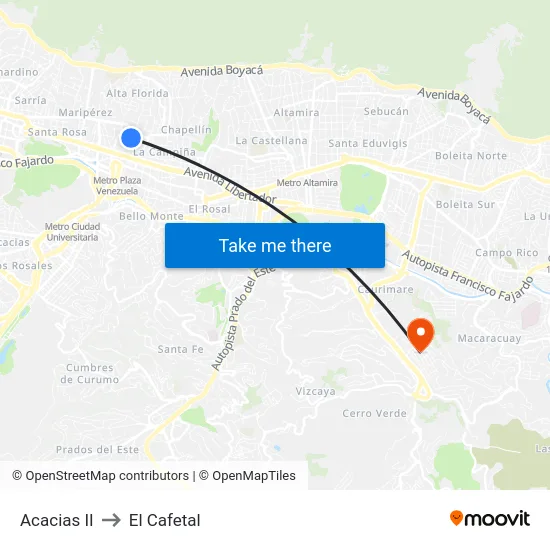 Acacias II to El Cafetal map