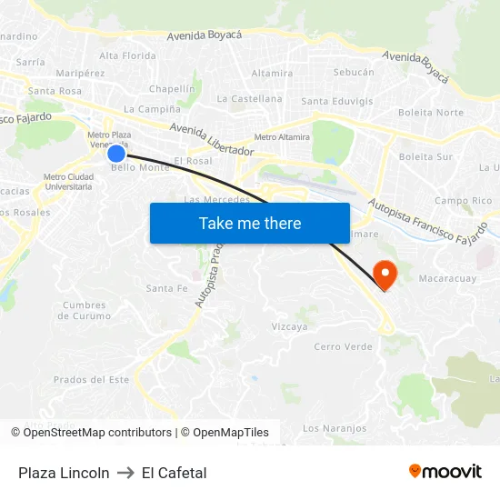 Plaza Lincoln to El Cafetal map