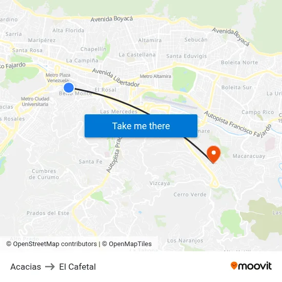 Acacias to El Cafetal map