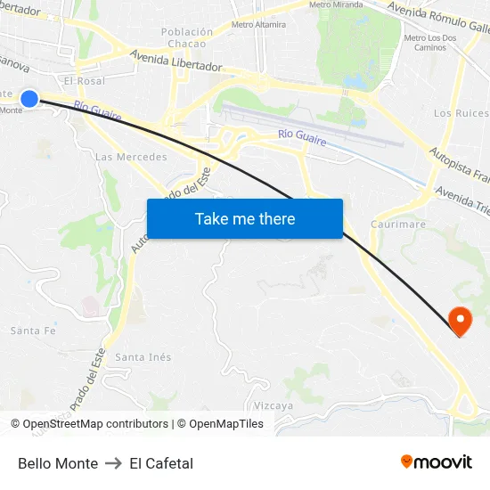 Bello Monte to El Cafetal map