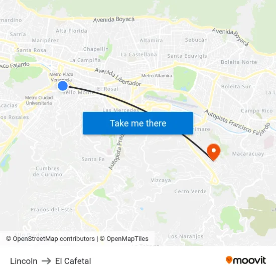 Lincoln to El Cafetal map