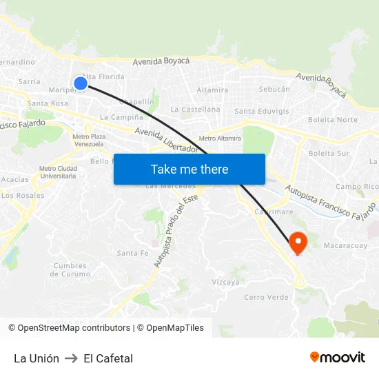 La Unión to El Cafetal map