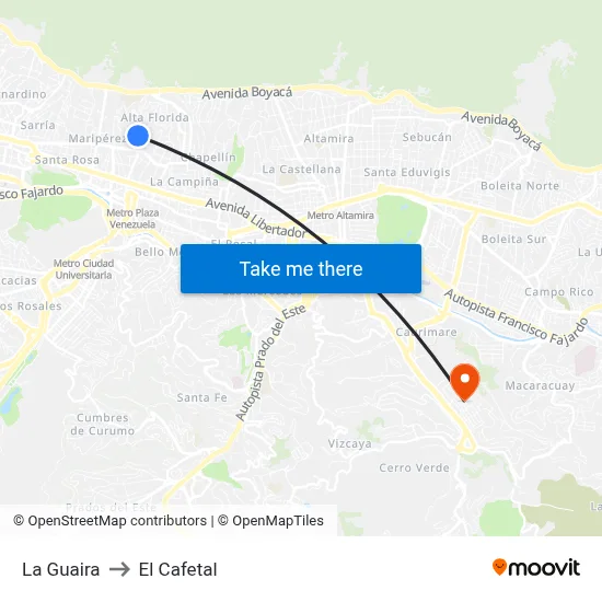 La Guaira to El Cafetal map