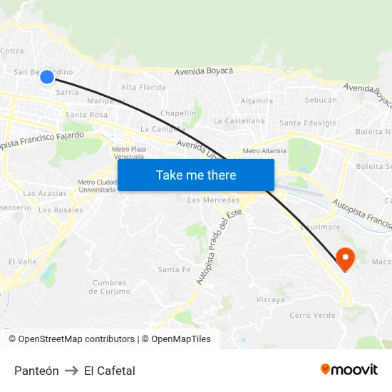 Panteón to El Cafetal map