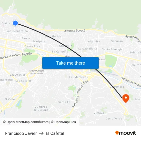 Francisco Javier to El Cafetal map