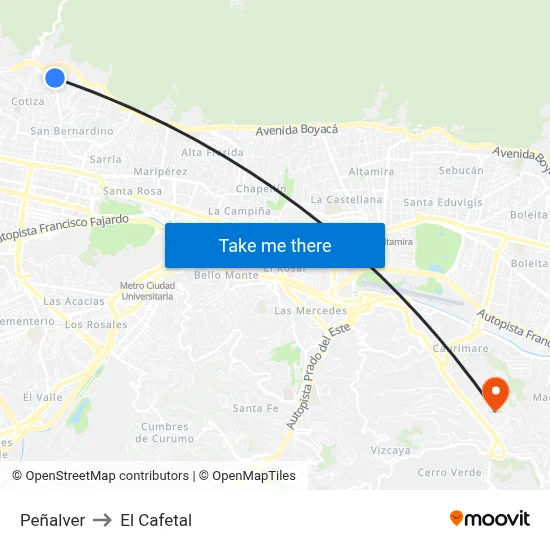 Peñalver to El Cafetal map