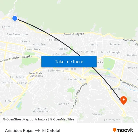 Arístides Rojas to El Cafetal map