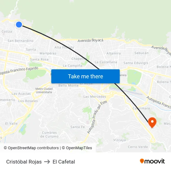 Cristóbal Rojas to El Cafetal map