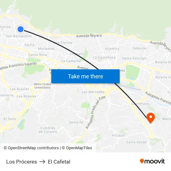 Los Próceres to El Cafetal map
