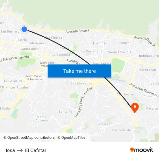 Iesa to El Cafetal map