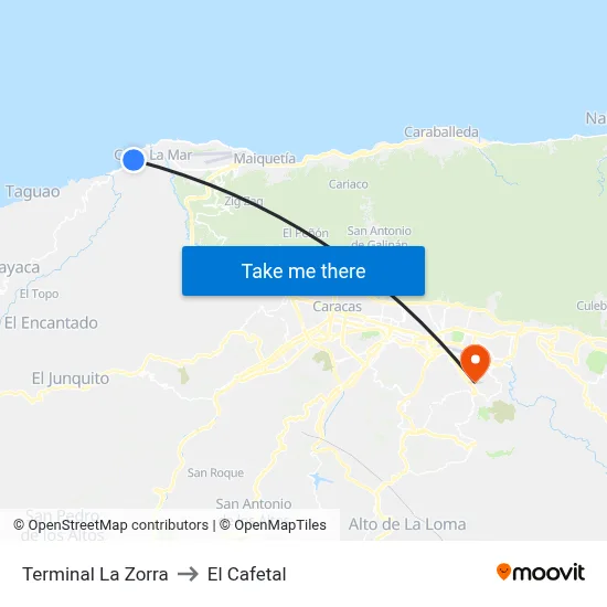 Terminal La Zorra to El Cafetal map