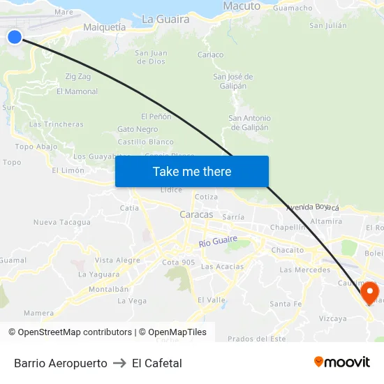 Barrio Aeropuerto to El Cafetal map