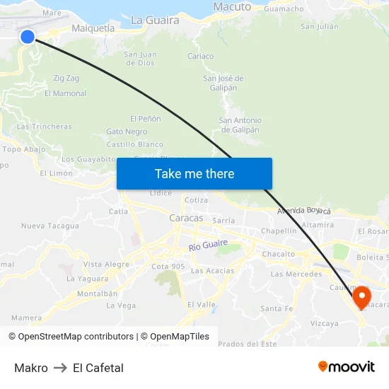 Makro to El Cafetal map