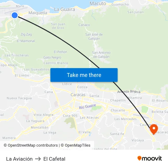 La Aviación to El Cafetal map