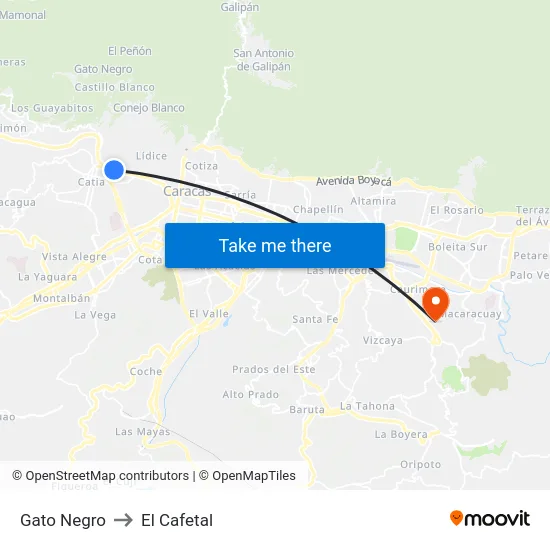 Gato Negro to El Cafetal map