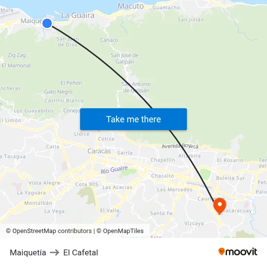 Maiquetía to El Cafetal map