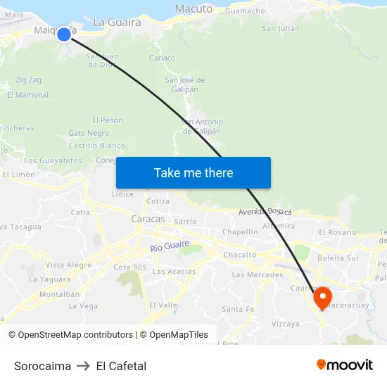 Sorocaima to El Cafetal map