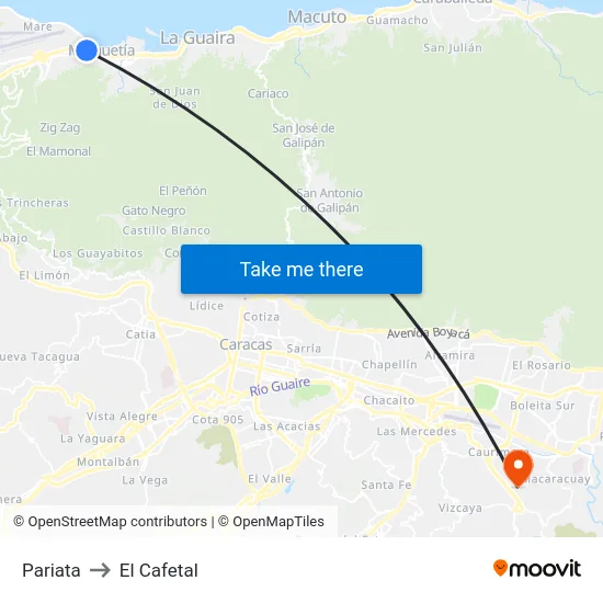 Pariata to El Cafetal map