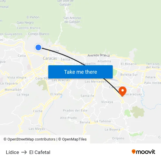 Lídice to El Cafetal map