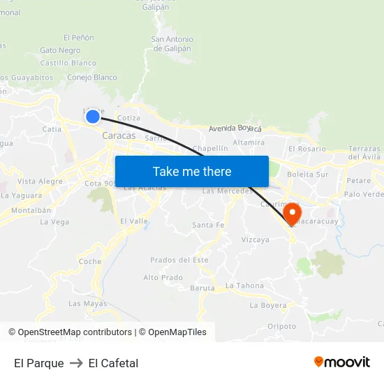 El Parque to El Cafetal map