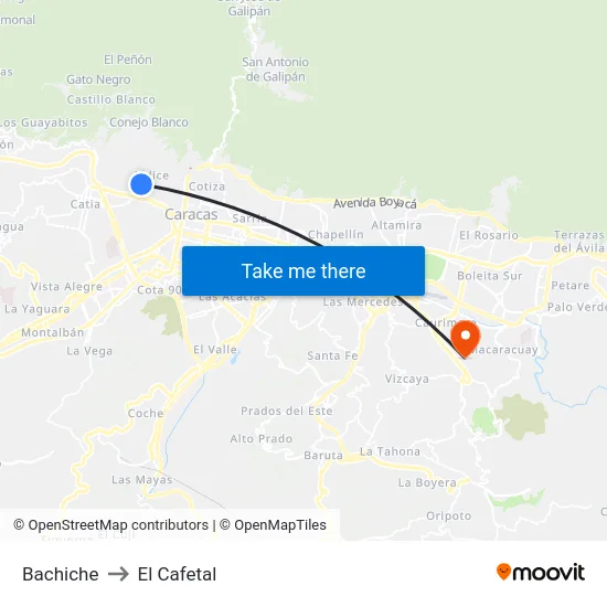 Bachiche to El Cafetal map