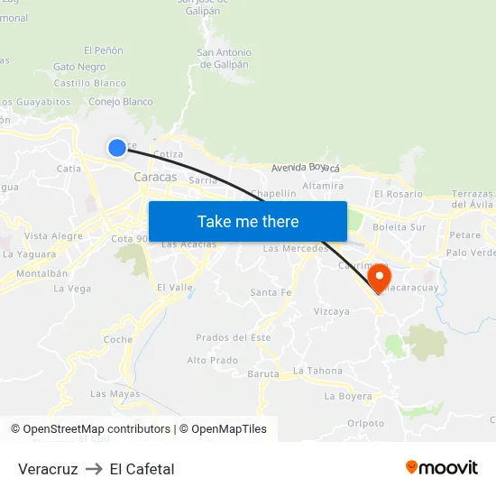 Veracruz to El Cafetal map