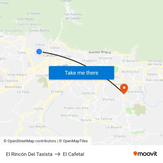 El Rincón Del Taxista to El Cafetal map