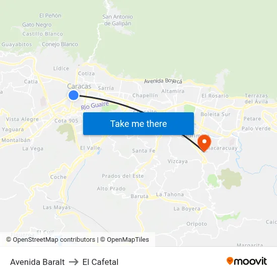 Avenida Baralt to El Cafetal map