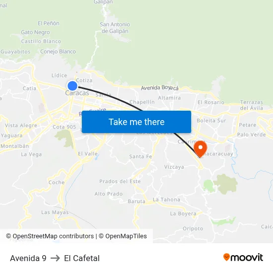 Avenida 9 to El Cafetal map
