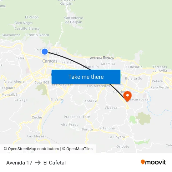 Avenida 17 to El Cafetal map