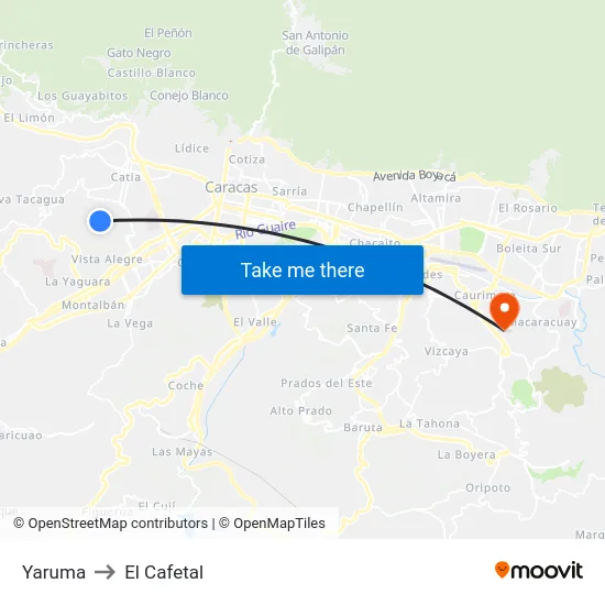 Yaruma to El Cafetal map