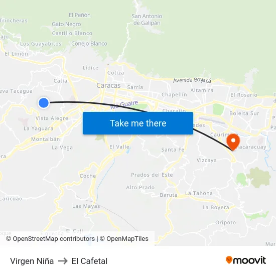 Virgen Niña to El Cafetal map
