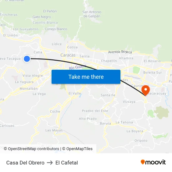 Casa Del Obrero to El Cafetal map