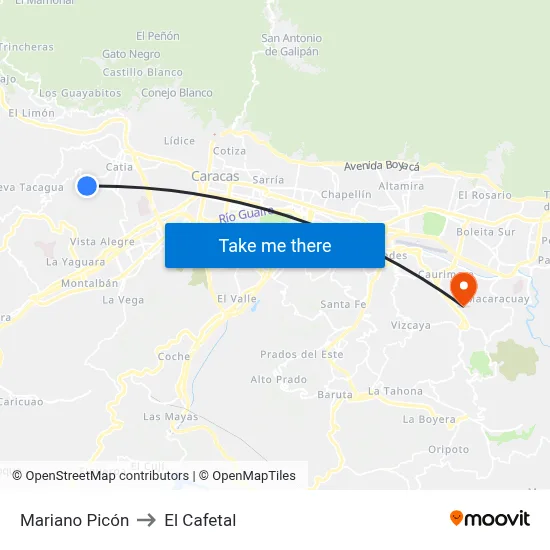 Mariano Picón to El Cafetal map