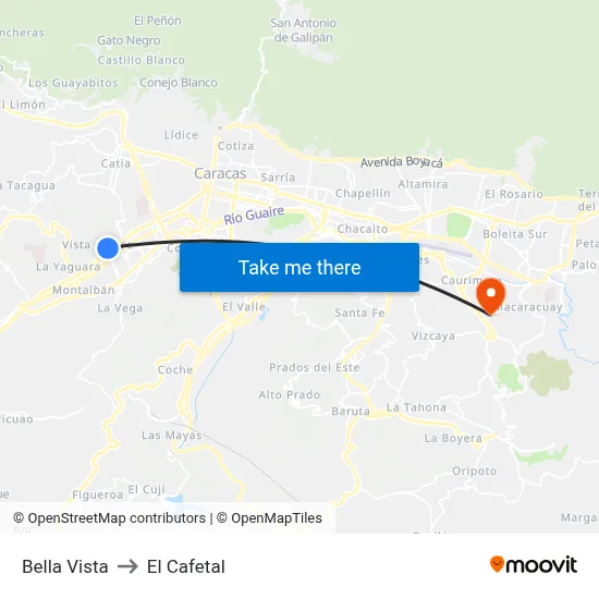 Bella Vista to El Cafetal map