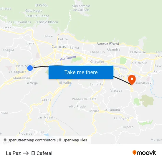 La Paz to El Cafetal map