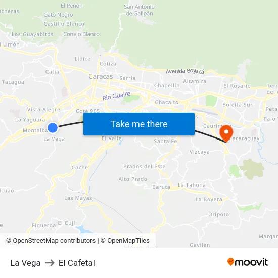 La Vega to El Cafetal map