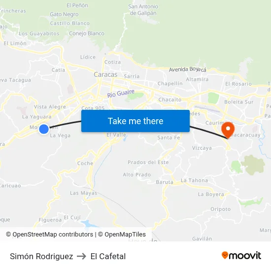 Simón Rodriguez to El Cafetal map