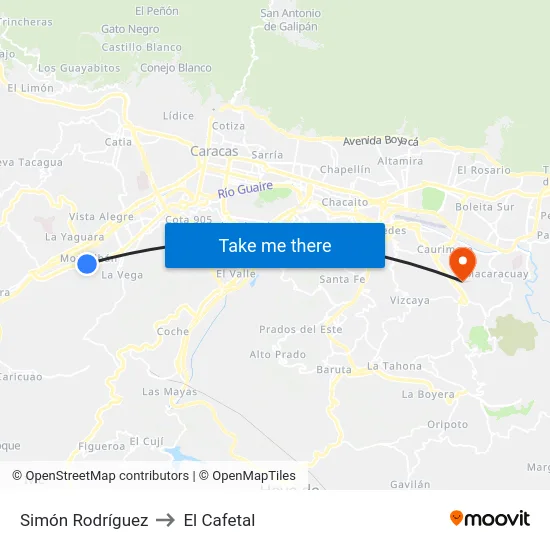 Simón Rodríguez to El Cafetal map