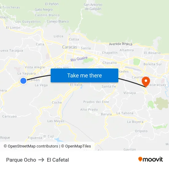 Parque Ocho to El Cafetal map