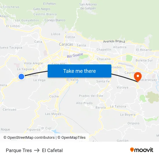Parque Tres to El Cafetal map