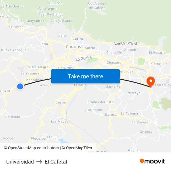 Universidad to El Cafetal map