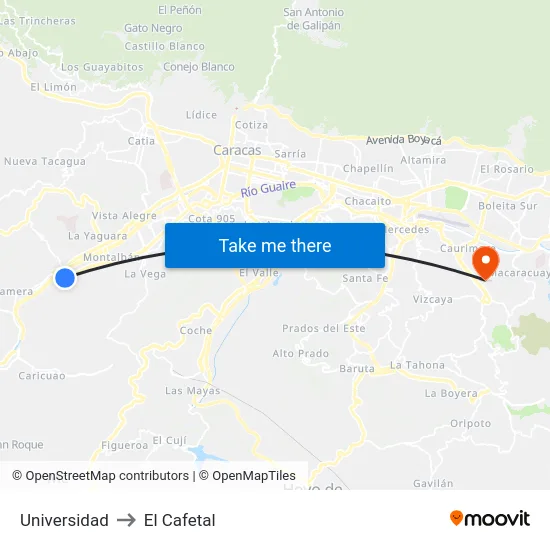 Universidad to El Cafetal map