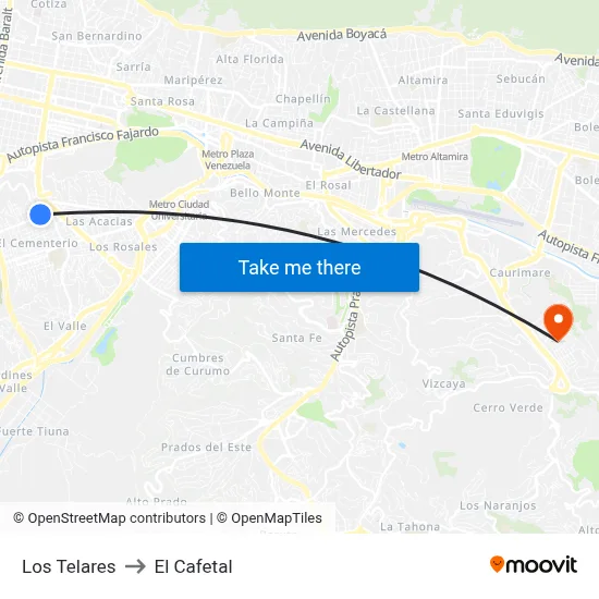 Los Telares to El Cafetal map